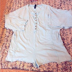 Out from under longsleeve - shorts  romper in aqua color